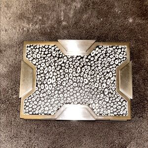 RARE!! LEE SAVAGE Black and White Patterned SPACE CLUTCH with Silver Accents